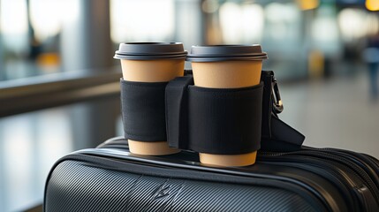 Two coffee cups in a car cup holder, symbolizing travel convenience.
