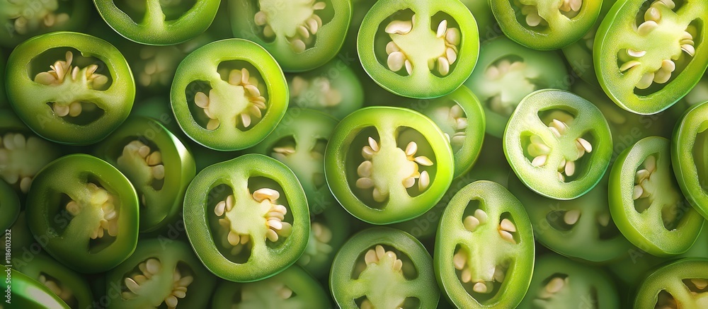 Leinwandbilder a number of jalapeno peppers have been sliced but there are still several others that need to be cut