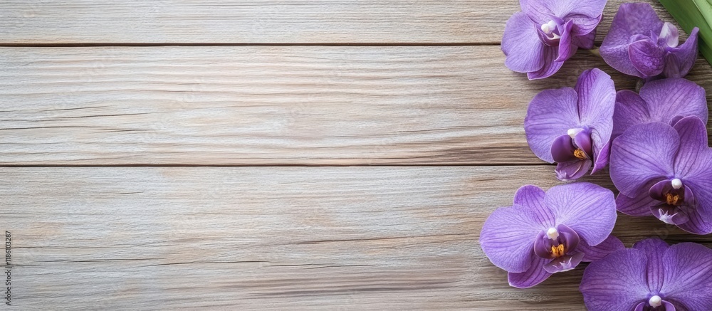 Aufkleber purple vanda orchid flower on a wooden background with blank paper space for text. with copy space i