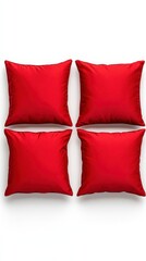 A photostock of luxurious satin cushions in bold red tones, arranged symmetrically on a clean white background, soft and elegant, High Quality