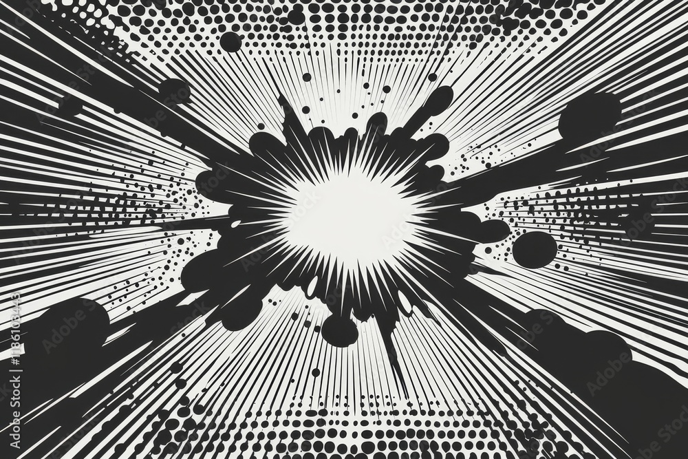 Poster animating speed lines in manga and anime style with an alpha channel combining three varied focus li