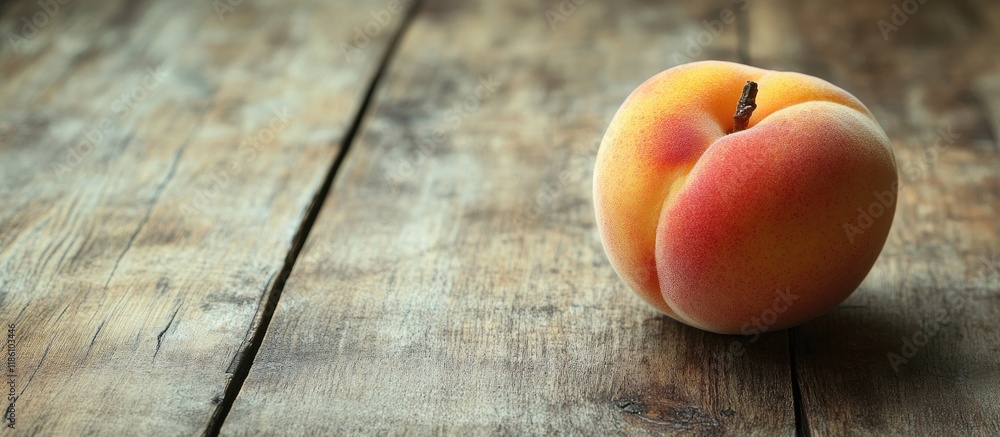 Aufkleber peach fruit on a background of an aged weathered wooden table. with copy space image. place for addi