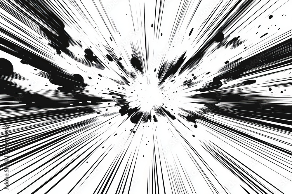 Poster animating comic speed lines in manga and anime style with an alpha channel using three distinct conc