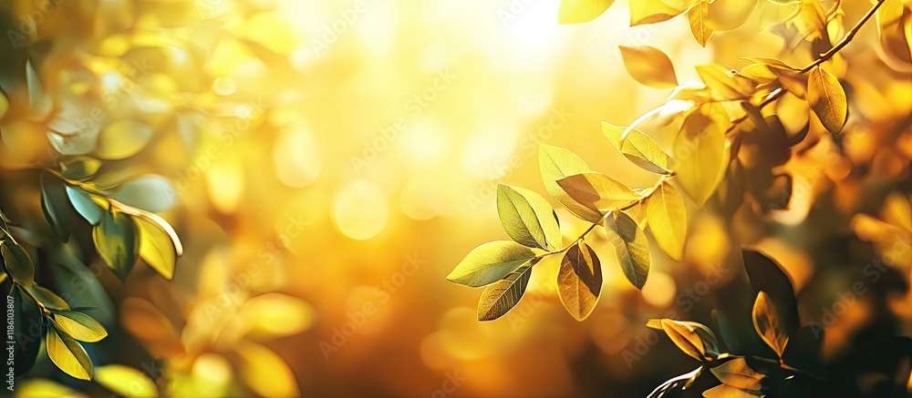 Poster background featuring abstract blurred foliage and vibrant summer sunlight for your text or advertise
