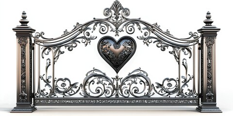 Ornate Metal Gate Featuring a Central Heart Design