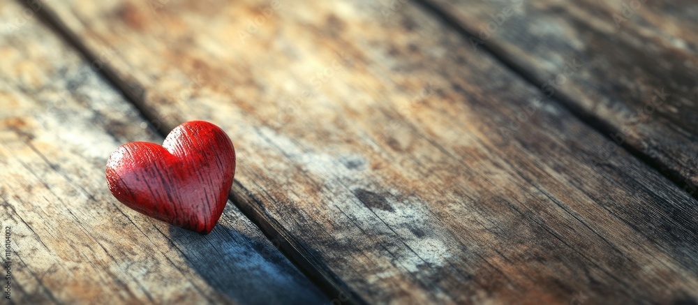 Poster Small heart on aged wooden desks. with copy space image. Place for adding text or design