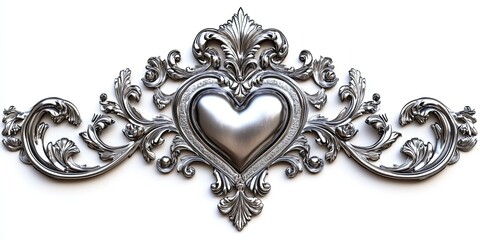 Ornate Silver Heart Shaped Decorative Element