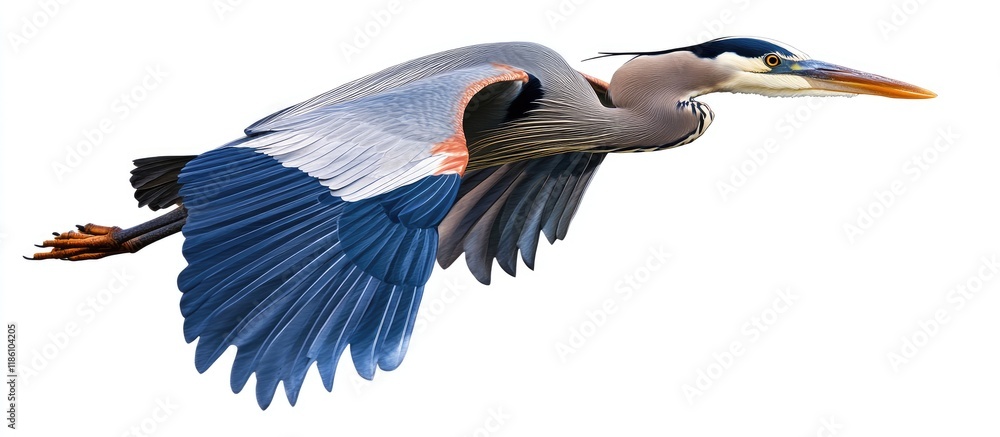 Poster great blue heron in flight. with copy space image. place for adding text or design