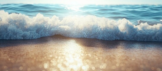 Naklejka premium wave on the shore and transparent water. with copy space image. Place for adding text or design