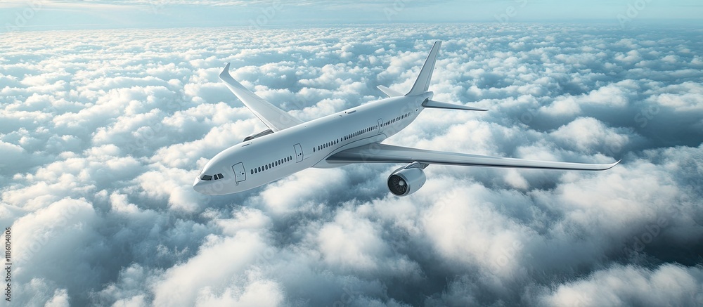 Poster Commercial Airliner Soaring Above the Clouds. with copy space image. Place for adding text or design