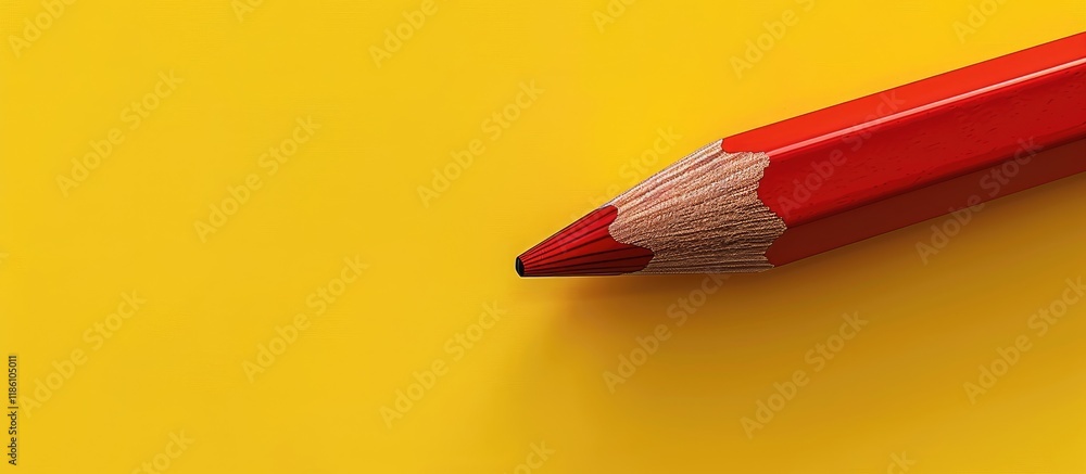 Fototapete red pencil on a yellow backdrop. with copy space image. place for adding text or design