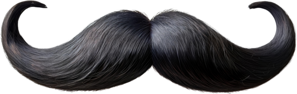 Lush dark hair mustache thick black handlebar moustache isolated transparent background