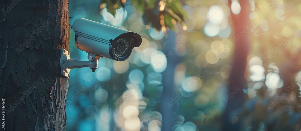 Aufkleber outdoor cctv security camera surveillance and protection for private property. with copy space image