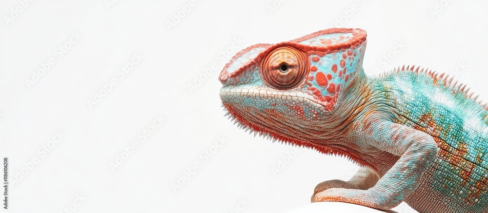 Poster The panther chameleon Furcifer pardalis on a white background. with copy space image. Place for adding text or design
