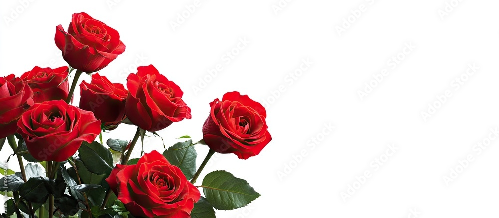 Leinwandbilder A cluster of bright red roses next to a blank image featuring copy space on a simple white background
