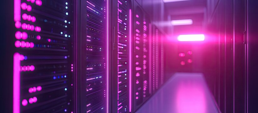 Racks for servers and hard drives A supercomputing data center for cloud computing cryptocurrencies and NFTs. with copy space image. Place for adding text or design - Powered by Adobe