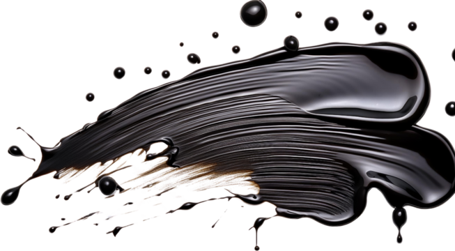 Abstract Dark Liquid Swirl with Drops Black Glossy Texture Paint Stroke Splashes