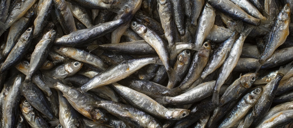 Poster A large quantity of boiled whitebait. with copy space image. Place for adding text or design