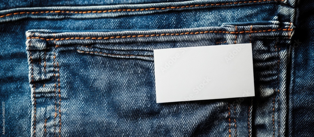Poster Paper card in a jeans pocket on denim clothing Denim mockup with text space. with copy space image. Place for adding text or design