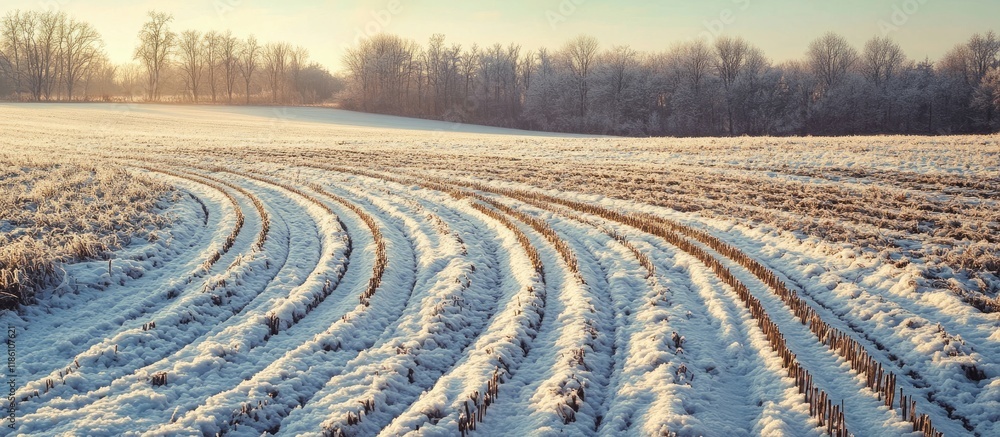 Poster winter agriculture field with slash marks. with copy space image. place for adding text or design