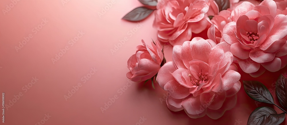 Fototapete rosy pink blooms. with copy space image. place for adding text or design