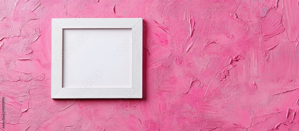 Leinwandbilder White paper frame on a pink textured background blank pink wooden patterned background featuring a square white paper frame. with copy space image. Place for adding text or design