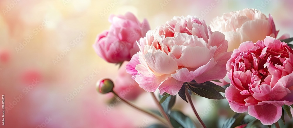 Leinwandbilder lovely peony flowers on a colorful background with room for text. with copy space image. place for a