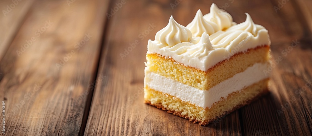 Fototapete whole milk cake with vanilla cream from a pastry shop resting on a wooden surface. with copy space i