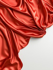 A photostock of red satin fabric flowing gracefully in dynamic waves, isolated on a clean white background, luxurious and bold, High Quality