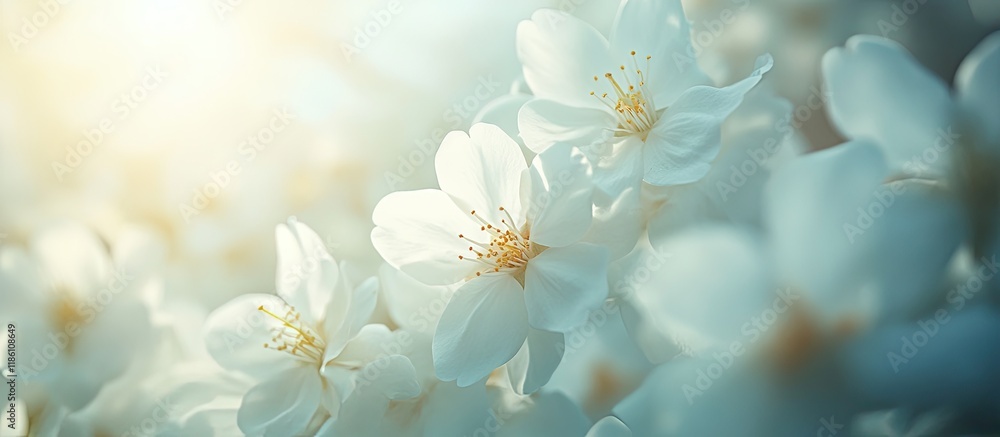 Aufkleber white cherry spring flowers a toned image illuminated by sunlight. with copy space image. place for 
