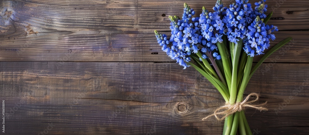 Leinwandbilder bouquet of hyacinth flowers on a wooden table easter card template includes space for your messages.