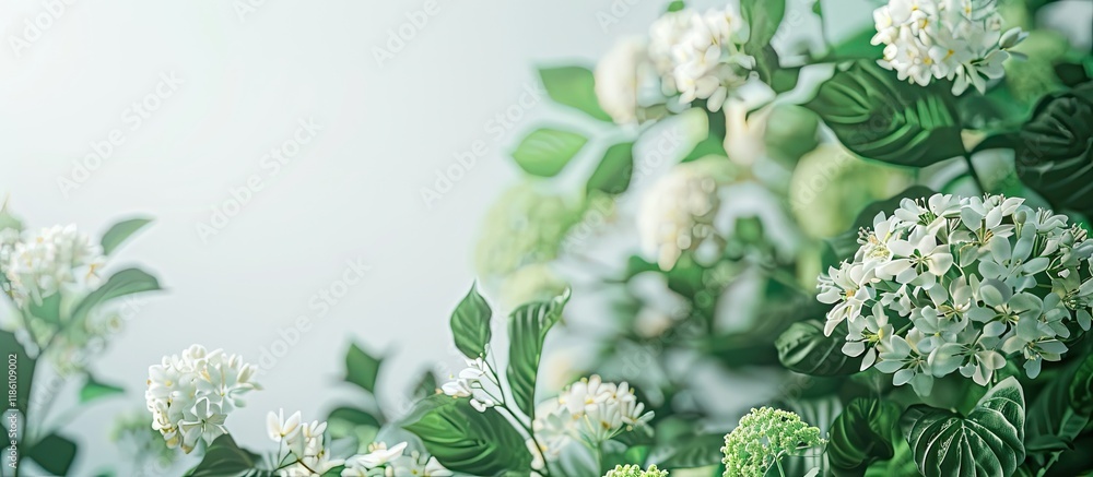 Poster plant featuring white flowers and green foliage. with copy space image. place for adding text or des