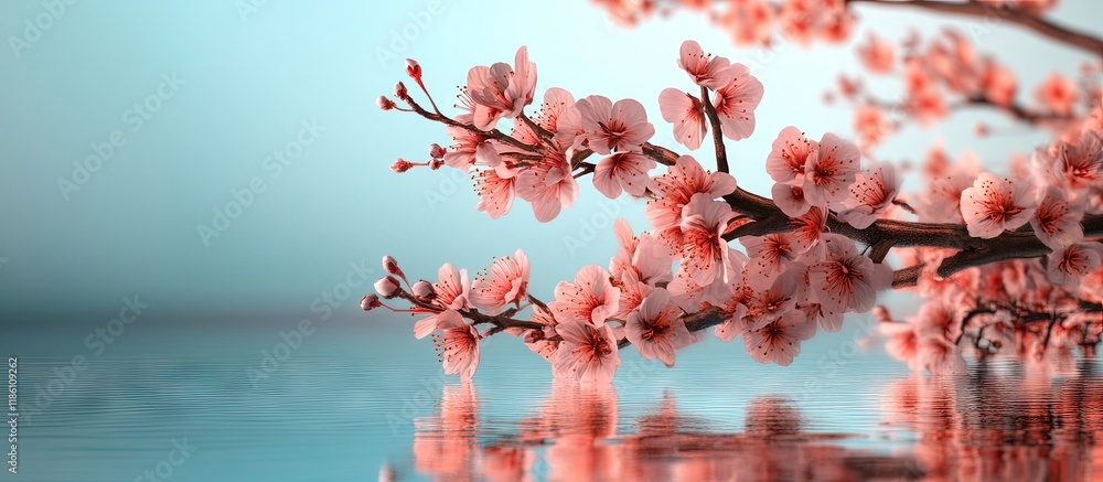 Poster japanese cherry blossoms. with copy space image. place for adding text or design