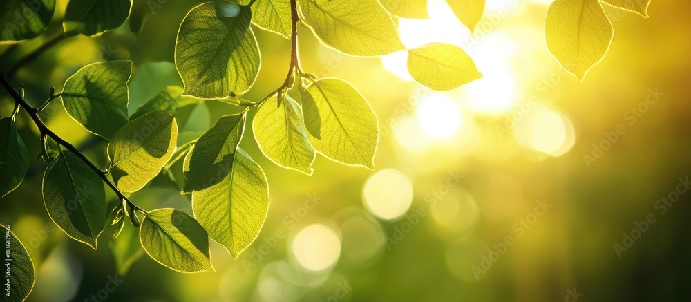 Poster sunlight filters through the leaves of a summer lime tree on wellenburger avenue near augsburg. with