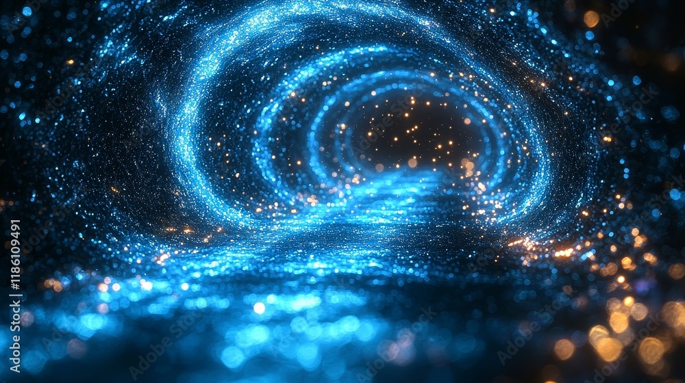 Poster captivatingly, spiral vortex dynamics is an animation where particles whirl in a mesmerizing tunnel,