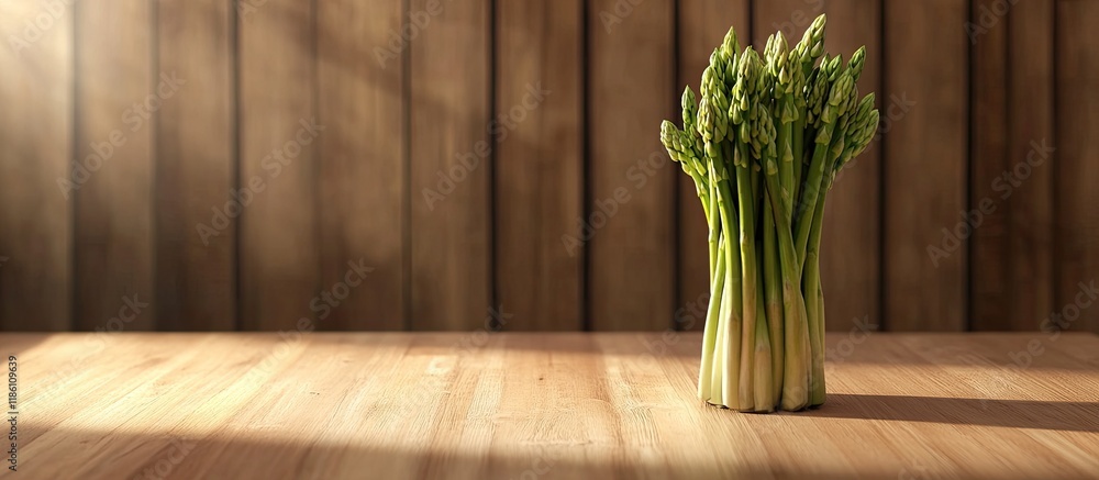 Fototapete asparagus bundle on wooden table. with copy space image. place for adding text or design