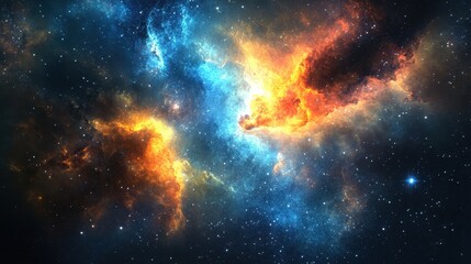 Naklejka premium A cosmic collision of vibrant nebulas, bathed in the glow of distant stars