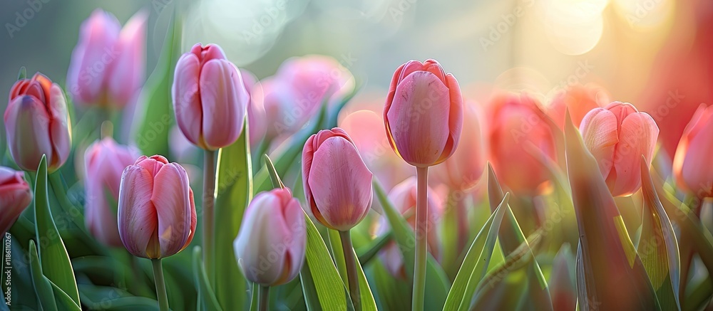 Leinwandbilder Bunch of spring tulips. with copy space image. Place for adding text or design