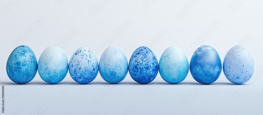 Aufkleber a row of ombre blue easter eggs set against a white background. with copy space image. place for add