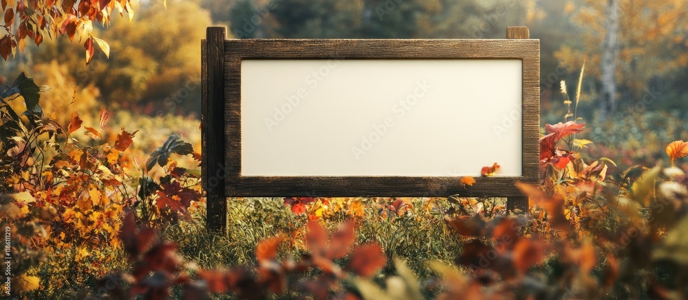 Poster blank sign with text space in a fall nature setting. with copy space image. place for adding text or