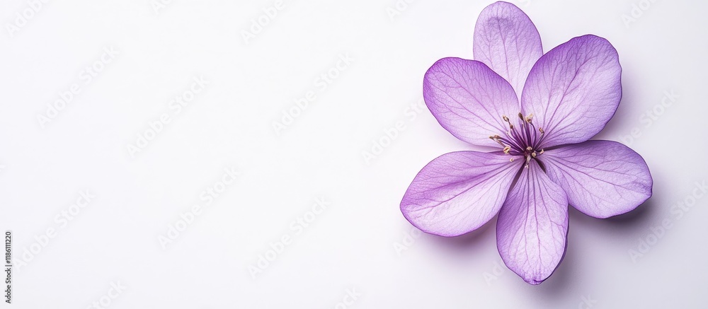 Aufkleber purple flower on a white background spring floral backdrop flat lay greeting card. with copy space i