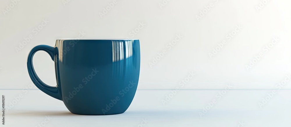 Poster Oversized blue mug white background close up. with copy space image. Place for adding text or design