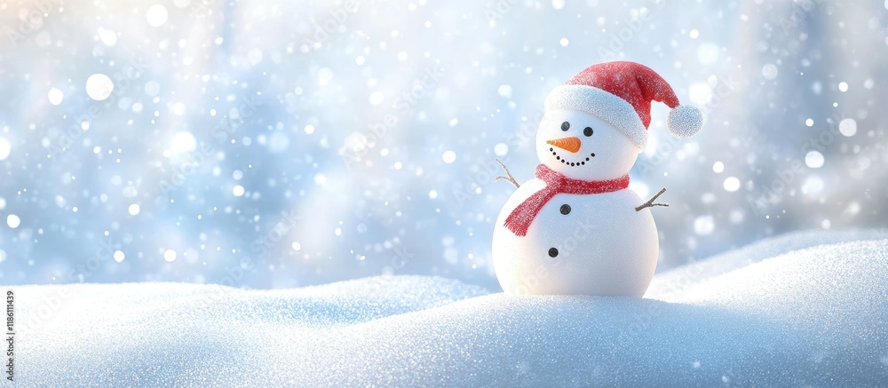 Poster white christmas snowman against a wintery snow backdrop christmas ornamentation. with copy space ima