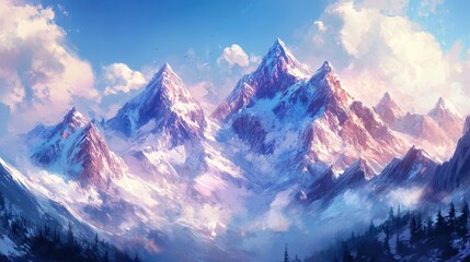 Obraz premium A Majestic Snow-Capped Mountain Range Under a Clear Blue Sky