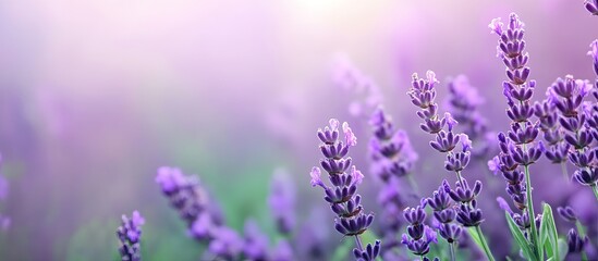 Fototapeta premium Artistically defocused lavender flower background for use in graphic resources stationery patterns and fabric featuring shades of purple and green. with copy space image