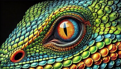 Naklejka premium Colorful Reptile Eye Close-Up