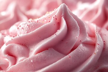 Fototapeta premium Fluffy pink frosting swirls on a dessert with sugar sprinkles
