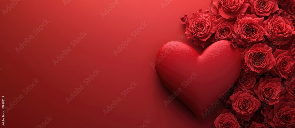 Aufkleber red roses and a heart shape. with copy space image. Place for adding text or design