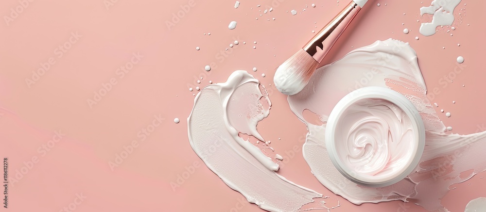 Poster Beauty products including a brush and moisturizer. with copy space image. Place for adding text or design