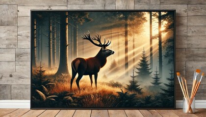 Majestic Stag in Foggy Forest Generative AI